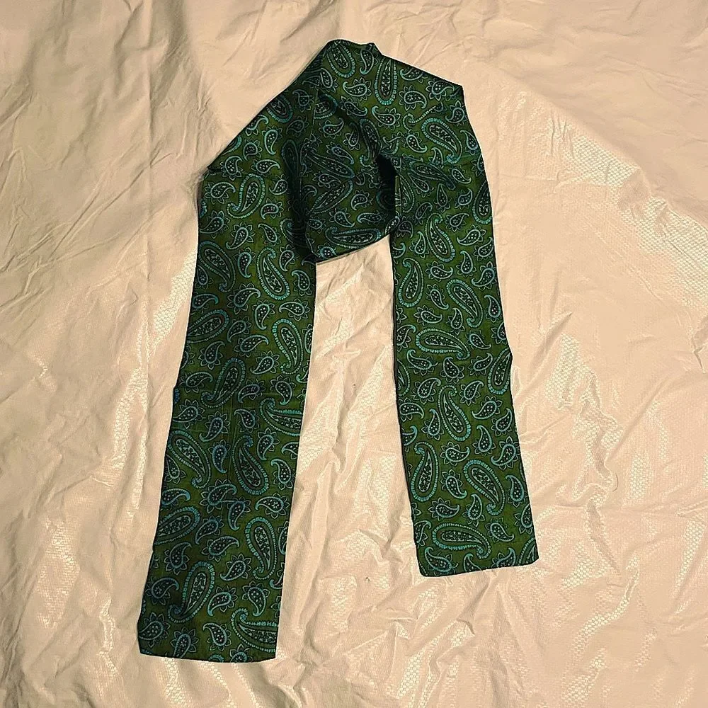Vintage Green and Turquoise Paisley Raw Silk Unisex Evening Scarf 72” x 5”